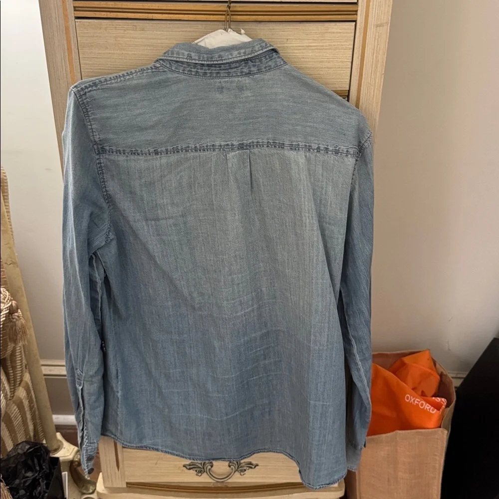 J. Crew Light Wash Denim Button-Up Shirt with Bead Embellishments